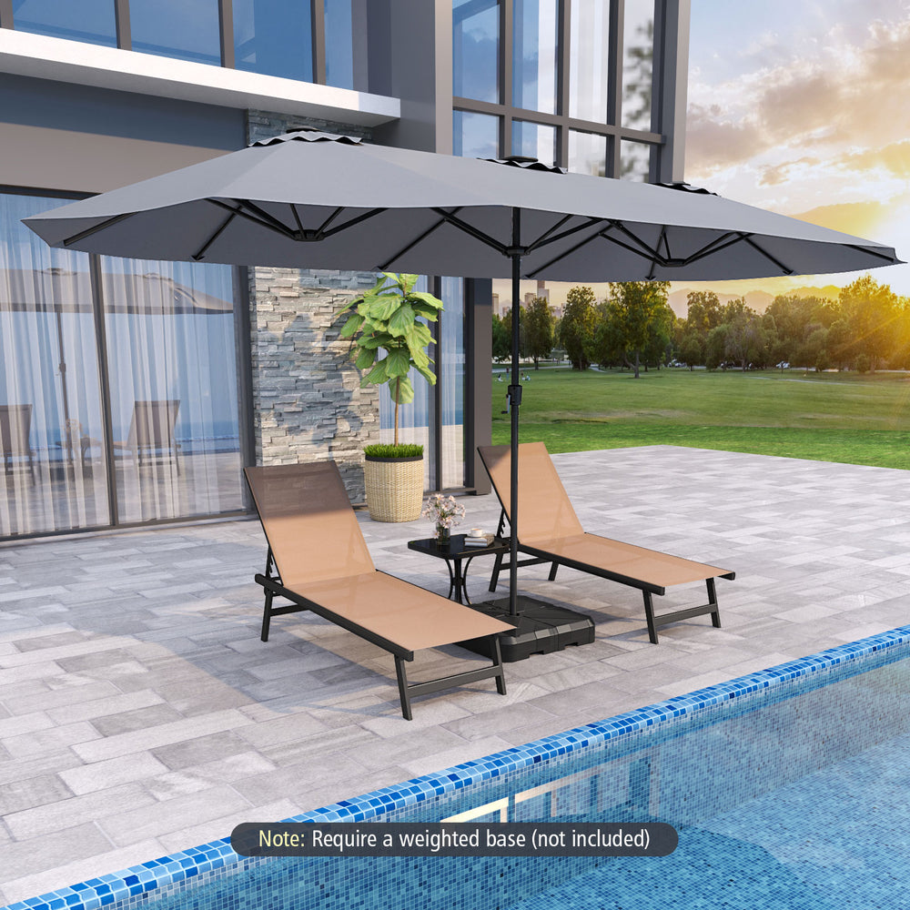 15.5 FT Extra-Large Patio Umbrella with LED Solar Lights and Crank Handle-Gray - Gallery View 1 of 10