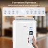 Close-up of the 15000 BTU inverter portable air conditioner with remote control and LED display for smart wifi-enabled.