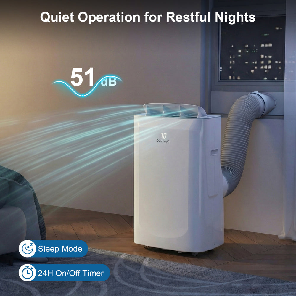 Portable air conditioner with smart WiFi, 15000 BTU, quiet operation at 51dB, ideal for cooling and heating large.