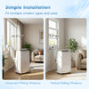 15000 BTU portable air conditioner shown with installation options for horizontal and vertical sliding windows.