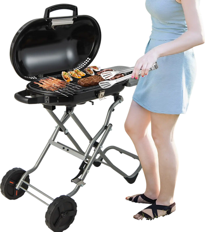 Costway Portable Propane BBQ Grill w/ Wheels Side Shelf 15000 BTU Black 78954263 New