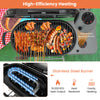 Portable propane BBQ grill with 15,000 BTU stainless steel burner, side shelf, and wheels for easy transportation.