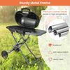 Portable propane BBQ grill with sturdy metal frame, 15,000 BTU burner, and side shelf for easy food preparation.
