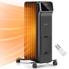1500W oil-filled radiator heater in black with remote control, featuring 3 heat settings and 24H timer for efficient.
