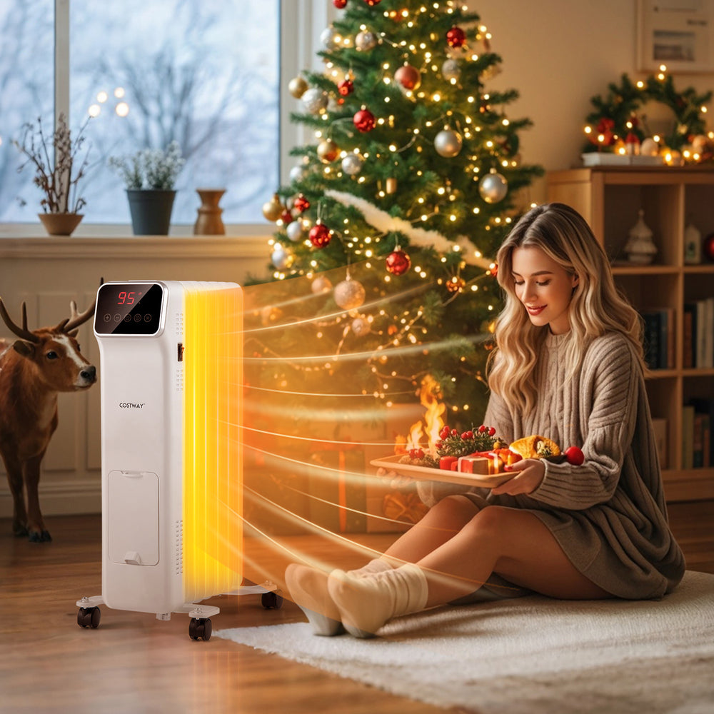 1500W Oil Filled Radiator Heater with Remote Control 3 Modes 24H Timer-White - Gallery View 1 of 11