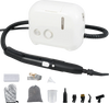 1500W portable steam cleaner in white with 34 oz water tank, includes various accessories for versatile cleaning tasks.