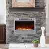 Recessed 23-inch electric fireplace insert in silver with remote control, featuring adjustable flame settings and.