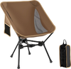 Portable camping chair in coffee color with mesh fabric, lightweight aluminum frame, and compact carrying bag for easy.