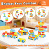 Colorful 150 pcs toddler building blocks set with wheels for vehicle-building fun and STEM learning activities.