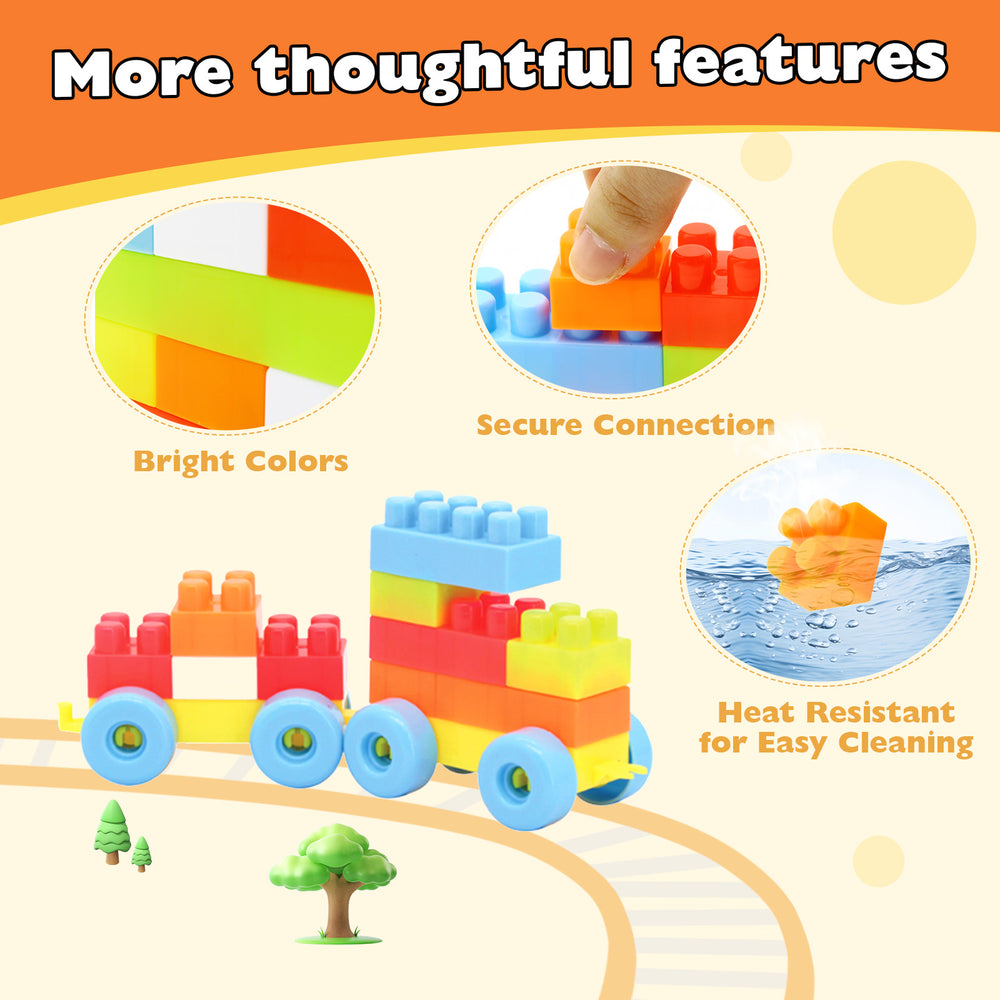 Colorful 150-piece toddler building blocks set with secure connections, perfect for STEM learning and creative play.