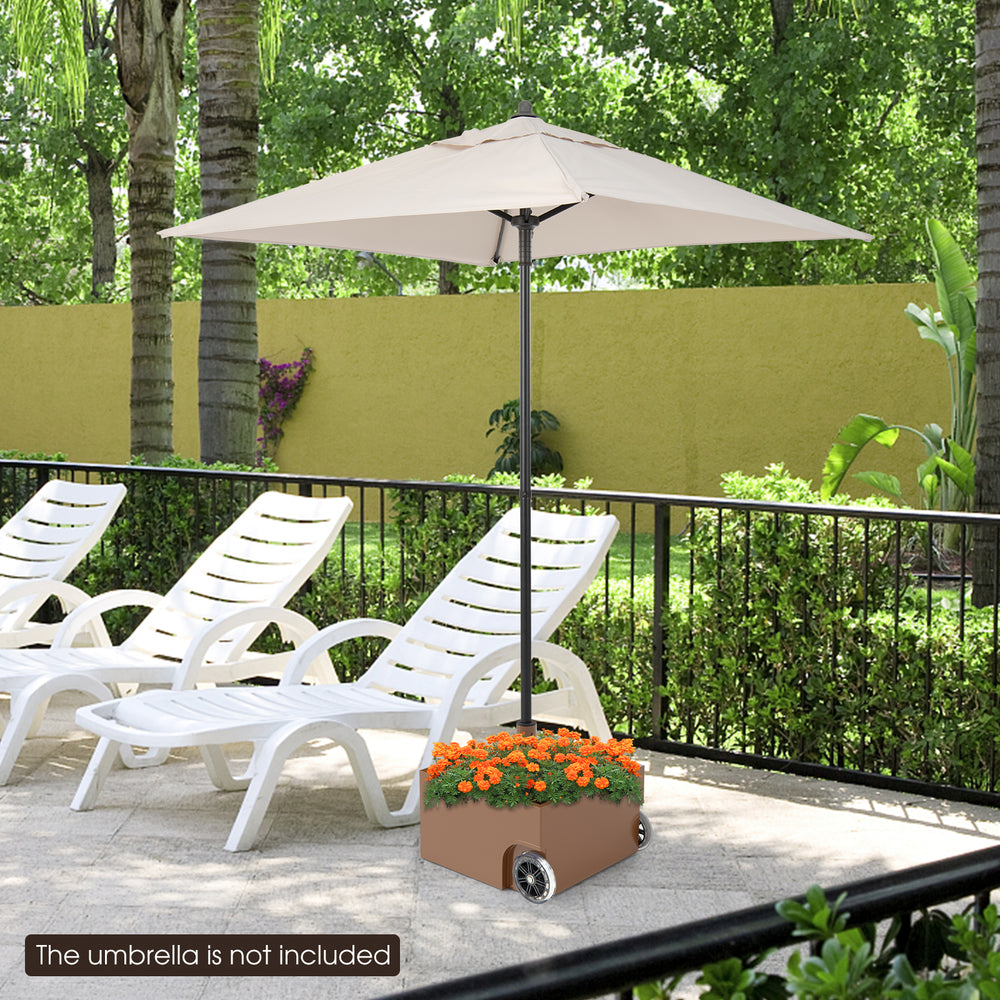 150 Pounds Patio Umbrella Base Stand Wheels Planter Outdoor-Coffee - Gallery View 1 of 10