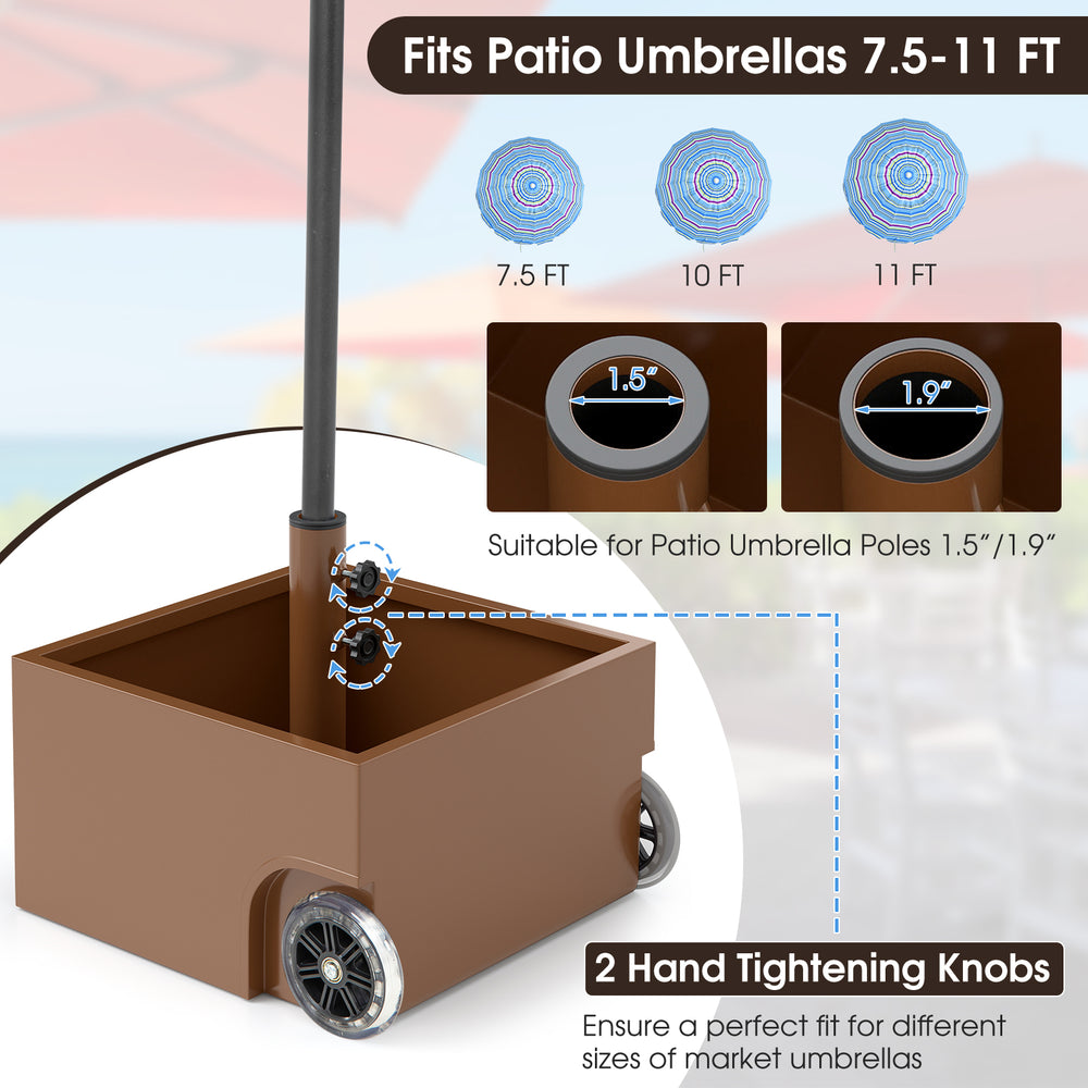 150 Pounds Patio Umbrella Base Stand Wheels Planter Outdoor-Coffee丨Costway
