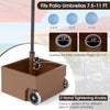 Patio umbrella base stand with wheels, 150 lbs capacity, fits 1.5"-1.9" poles, ideal for 7.5 ft-11 ft umbrellas.