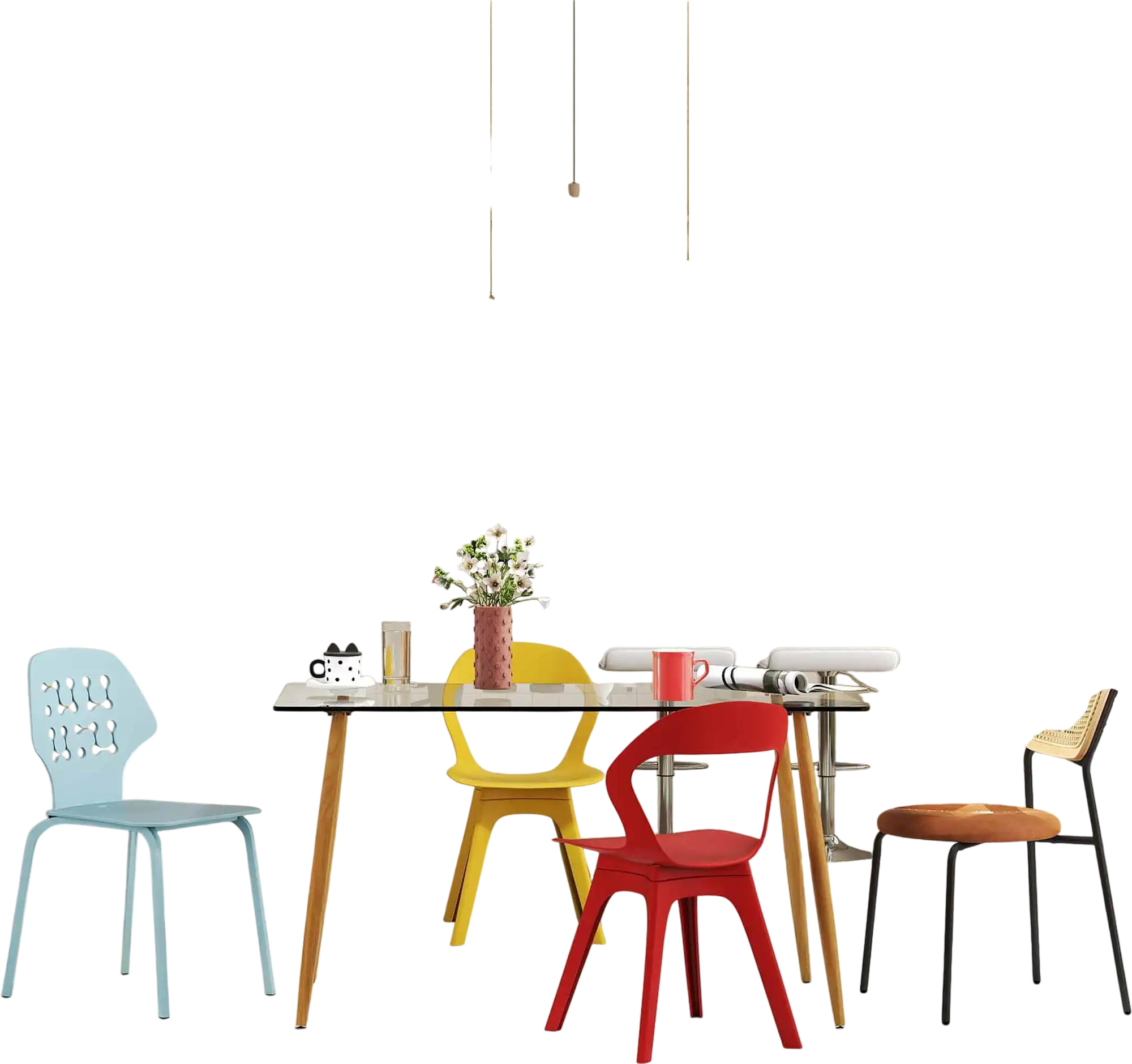 Costway 4-Piece Modern Glass Dining Table Set w/ Chairs, Bar Stools & Dresser 43214926 New