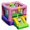 Bouncy castle with jumping area, slide, and basketball hoop made of durable 420D oxford cloth for kids' outdoor fun.