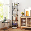 5-tier wall mount ladder shelf in rustic brown, featuring ample storage and anti-tipping kits for home office use.
