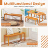 Acacia wood outdoor bench set with slatted seat, ideal for garden, dining, or entryway use, comfortably seats 2 people.