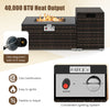 32-inch rectangle gas firepit with brown PE rattan, tempered glass top, and adjustable heat output for outdoor.