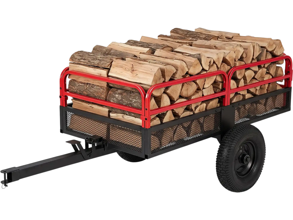 Heavy-duty metal dump cart trailer with 1540 lbs capacity, featuring a removable tailgate and 17.6 cu.ft cargo space.