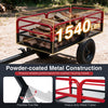 Heavy-duty red metal dump cart trailer with 1540 lbs capacity, 17.6 cu.ft cargo space, and flexible tow bar for outdoor hauling.