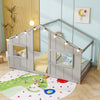 Twin size grey house bed with LED lights, featuring open windows for play, perfect for kids' independent sleep and fun.