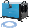 155 pint crawl space dehumidifier in blue with adjustable feet, control panel, and drainage options for versatile use.