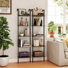 5-tier wall mount ladder shelf in rustic brown, designed for versatile storage and featuring a sleek, modern metal.