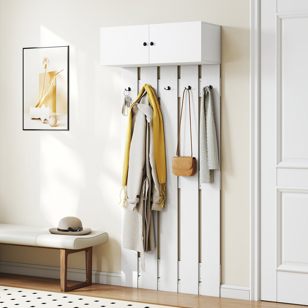 Entryway Wall Coat Rack Wall Mounted Coat Clothes Rack-White - Gallery View 1 of 10