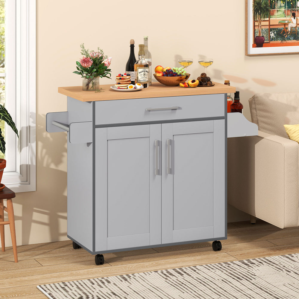 Rolling Kitchen Island Cart with Towel and Spice Rack-Gray - Gallery View 1 of 10