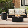 2-Piece Outdoor Rattan Fire Table Set 32 Inch Rectangle Gas Firepit with Tank Cover-Black - Gallery View 1 of 11