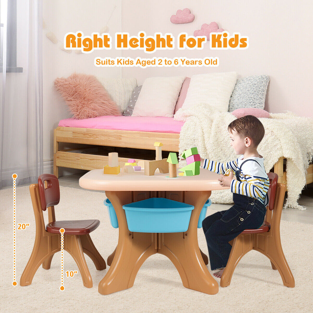 Child-sized plastic chairs in red and beige, designed for comfort, perfect for kids' activities and playtime.