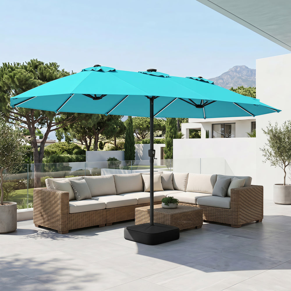 15.5FT Extra-Large Patio Umbrella with Base 12 Reinforced Ribs-Turquoise - Gallery View 1 of 11