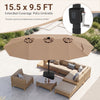 Extra-large 15.5 x 9.5 ft brown patio umbrella with 12 reinforced ribs, ideal for providing shade in outdoor spaces.