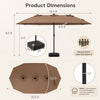 Extra-large 15.5FT brown patio umbrella with 12 reinforced ribs and solar-powered LED lights, ideal for outdoor spaces.