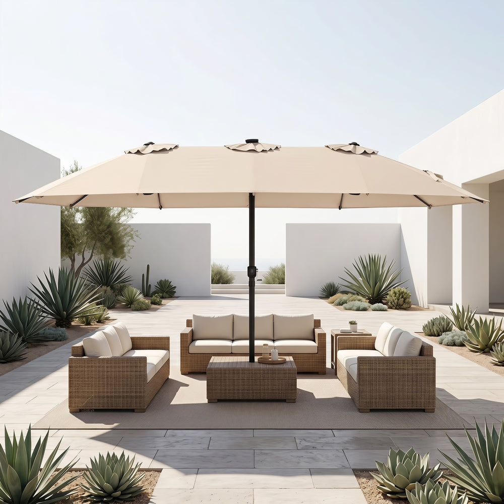15.5FT Extra-Large Patio Umbrella 12 Reinforced Metal Ribs-Beige - Gallery View 1 of 11