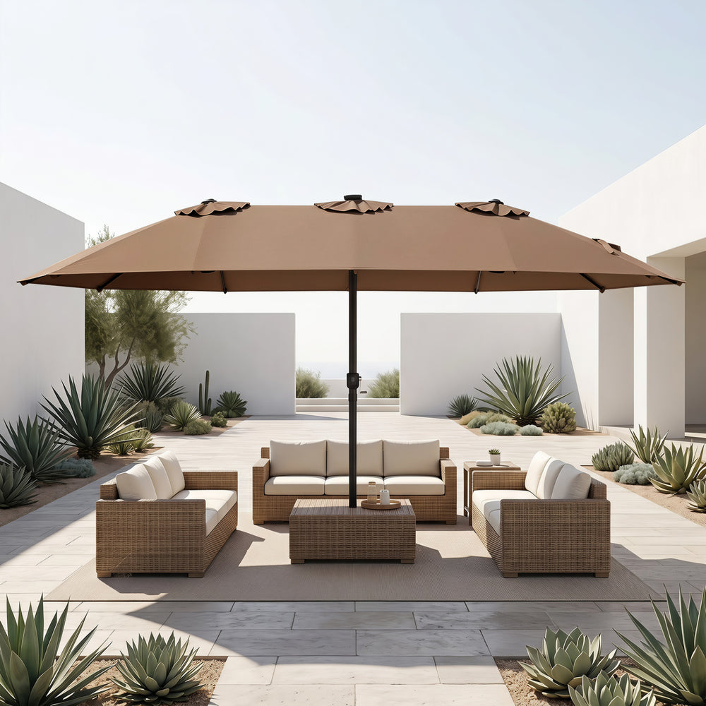 15.5FT Extra-Large Patio Umbrella 12 Reinforced Metal Ribs-Brown - Gallery View 1 of 11