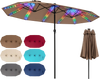 Extra-large 15.5FT brown patio umbrella with 144 LED lights, 12 reinforced ribs, and a convenient crank handle for easy use.