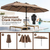 15.5FT extra-large brown patio umbrella with a convenient crank handle and 12 reinforced metal ribs for reliable support.
