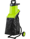 Electric wood chipper shredder in green with 15A motor, 1.8-inch cutting capacity, and 13.2-gallon collection bag for efficient mulching.