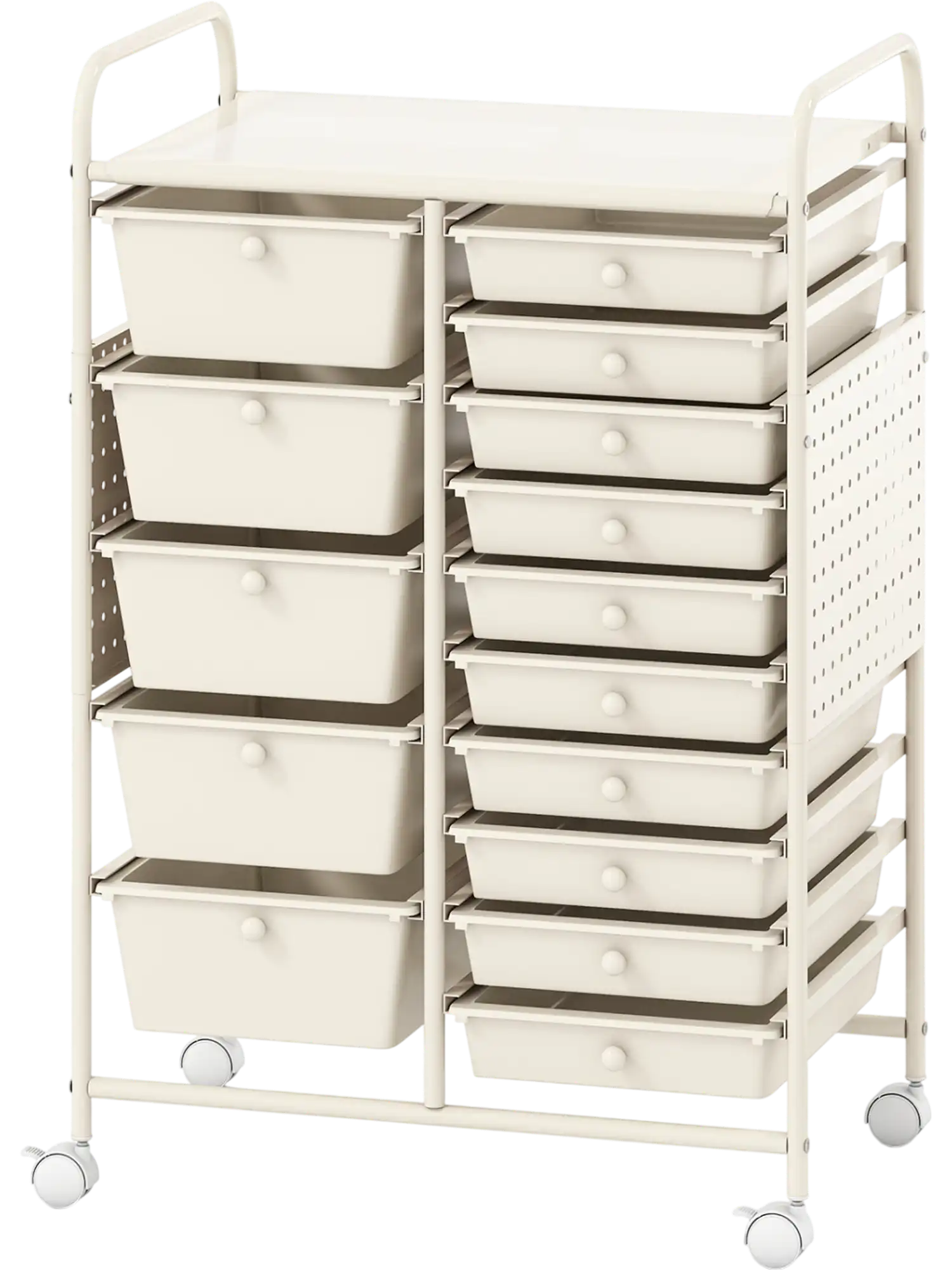 Costway 15-Drawer Rolling Storage Cart w/ Metal Tabletop Pegboard 42475258 New