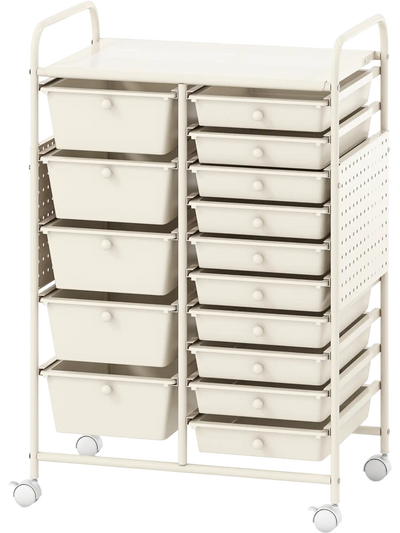 Costway 15-Drawer Rolling Storage Cart w/ Metal Tabletop Pegboard 42475258 New