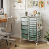15-Drawer Rolling Storage Cart with Metal Tabletop and Pegboard-Green - Gallery View 1 of 10