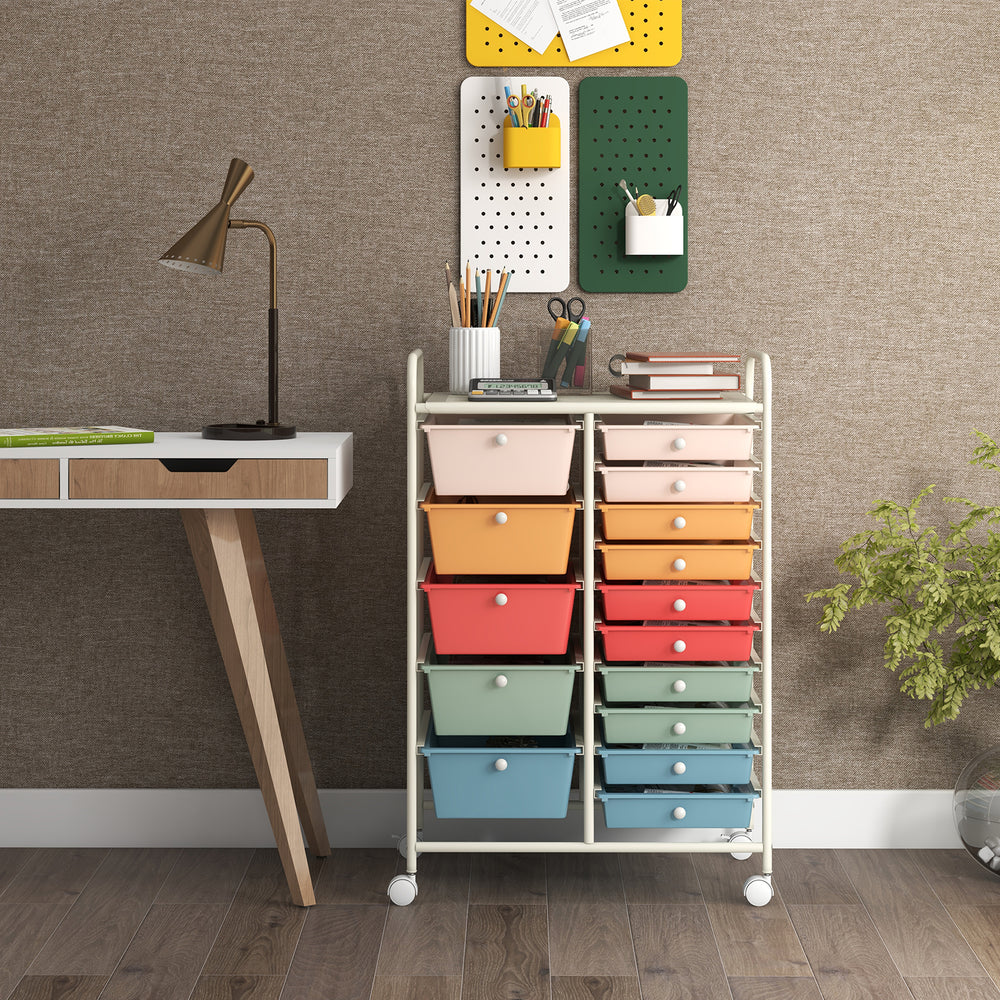 15-Drawer Utility Rolling Organizer Cart Multi-Use Storage-Deep Multicolor - Gallery View 1 of 10