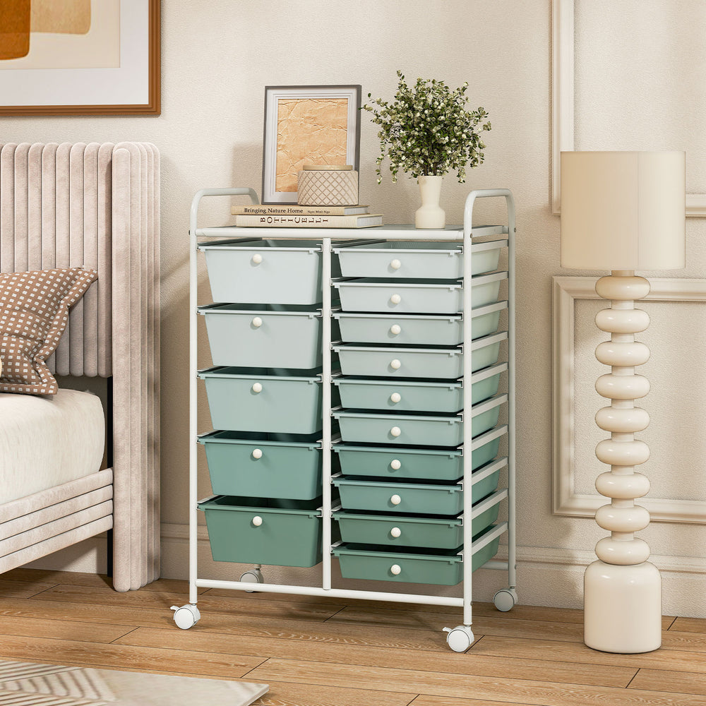 15-Drawer Utility Rolling Cart with Drawers Multi-Use Storage-Lime Green - Gallery View 1 of 10
