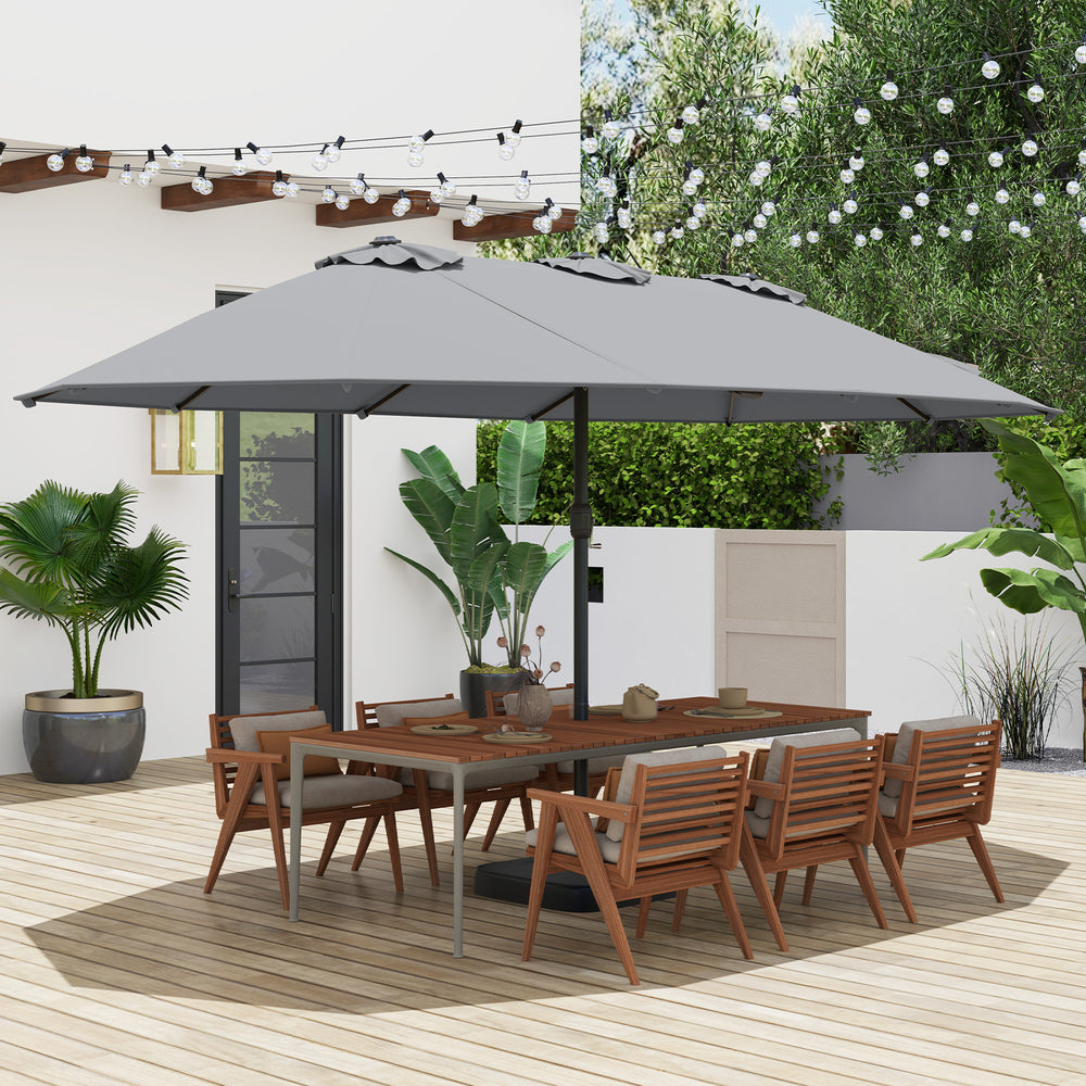 15 ft Double-Sided Twin Patio Umbrella with Umbrella Base for Backyard Beige