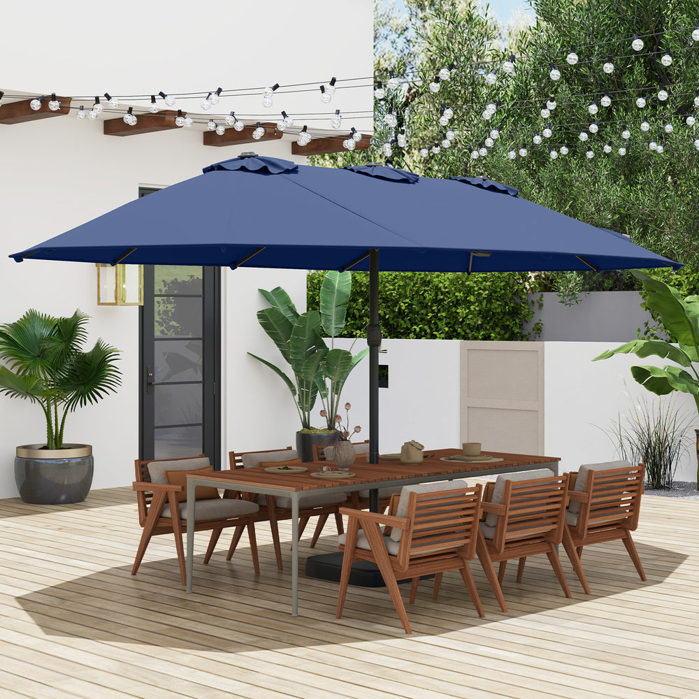 15 feet patio umbrella PHI VILLA 15ft Large with Base & Solar Lights,Rectangle,Navy The 15ft patio double 15 Feet Double-Sided Twin Patio