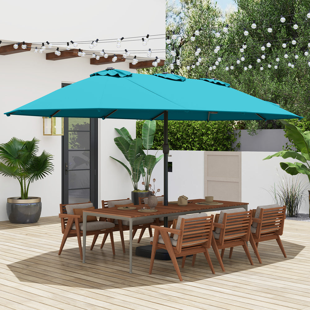 15 Feet Double-Sided Twin Patio Umbrella with Crank and Base-Red