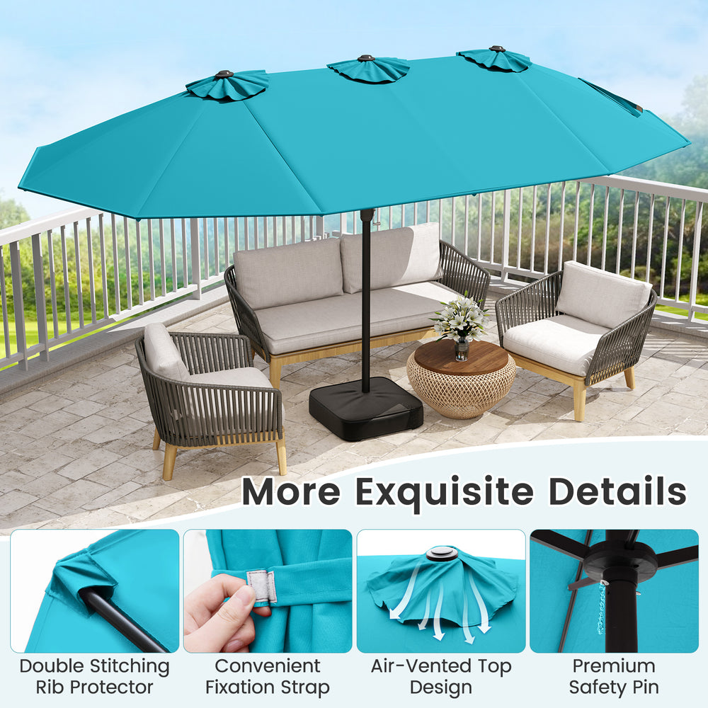 15 Feet Double-Sided Twin Patio Umbrella with Crank and Base-Red