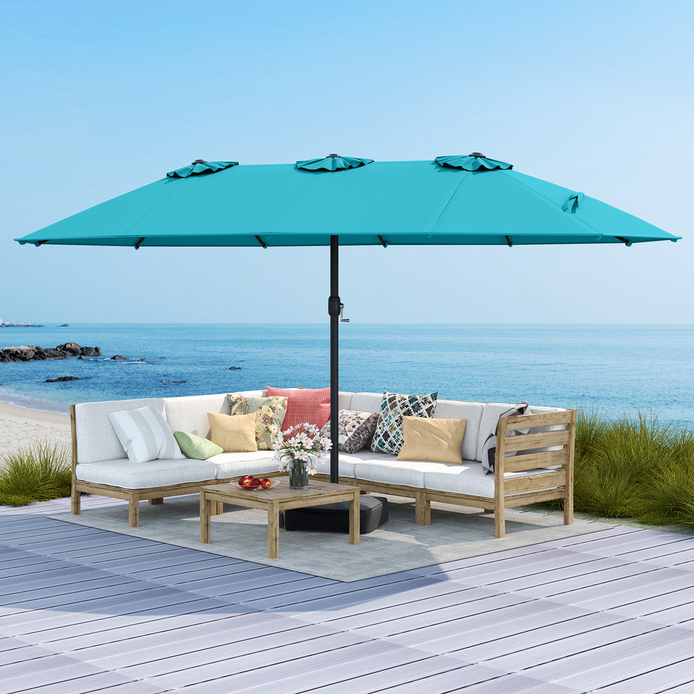 15 twin patio umbrella HOMSHADE Double Sided Umbrellas 15ft Solar Lights Lighted large double Pellebant 15 ft. Patio Solar
