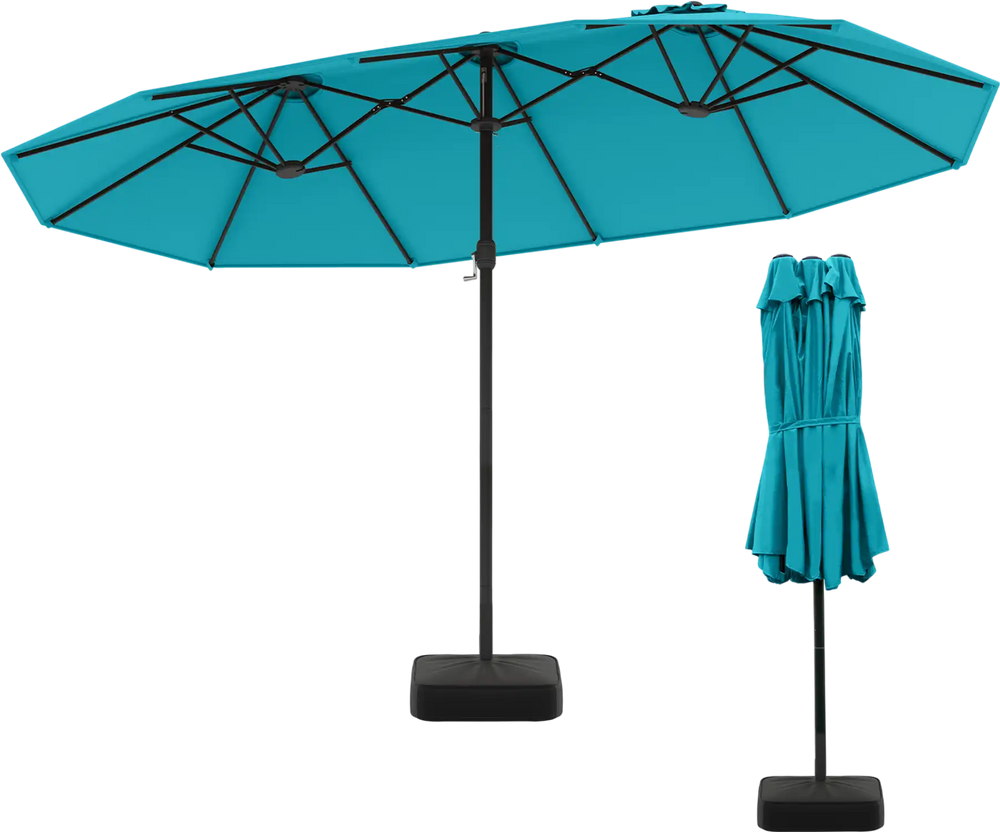 15 twin patio umbrella Outsunny Extra Large 15ft Umbrella, Double-Sided Outdoor Market with Crank Handle for Deck, Lawn, Backyard and Pool, Wine Red When not in use Costway 15' Double-Sided Twin Patio